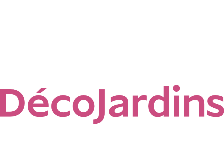 Logo vertical blanc et fuchsia de DécoJardins